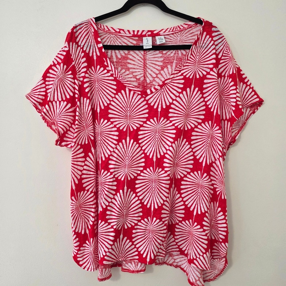 Joie 100% Linen Botanical Print Top Sz 3X Short Sleeve Boho Beachy Resort Blouse